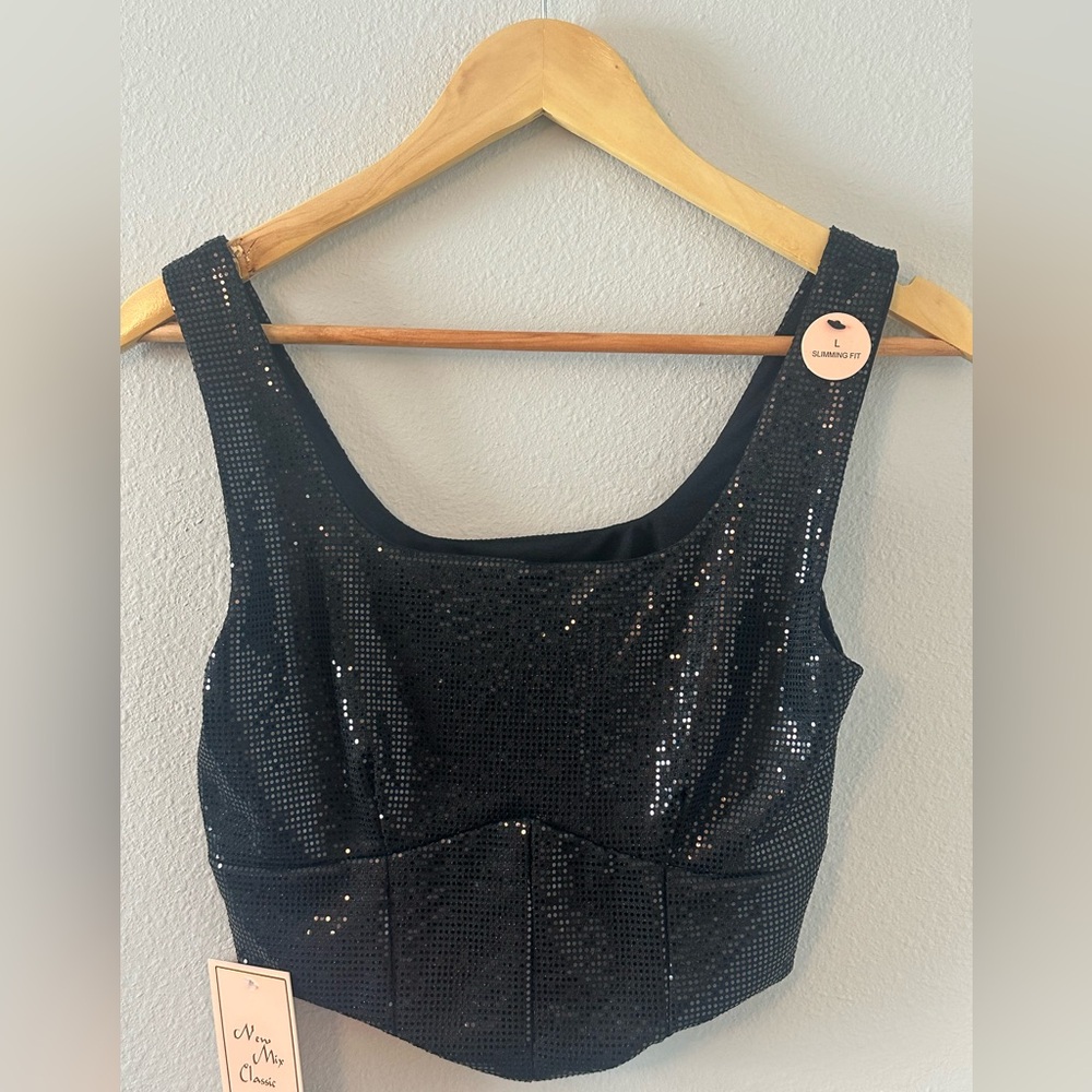 NWT New Mix Classic Black Sequin Crop Top